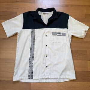 Men's Vintage 90's Cappuccino White Black Southwestern Linen Button Up Shirt M